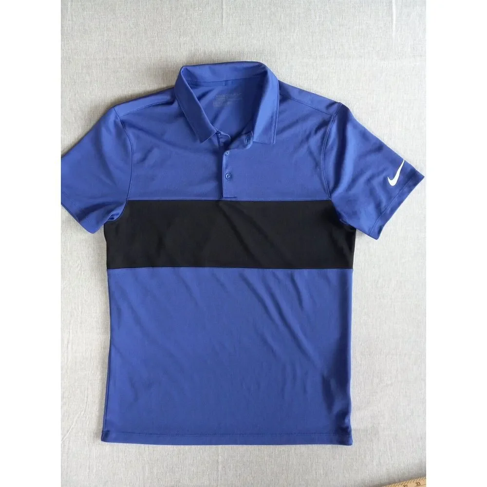 Nike Golf Men's Dri-FIT Medium Short Sleeve Standard Fit Herringbone Blue Polo - Picture 1 of 12